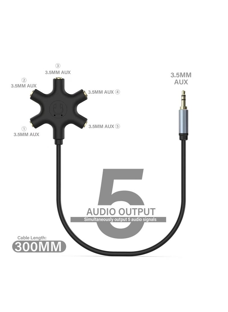 SYOSI Audio Splitter Multi Headphone, 5-Way Jack 3.5mm Audio Stereo Headset Splitter Adapter, Headphone Splitter to Connect Up to 5 Devices for Audio Mixing, Shared Experiences, Fit for iPhone, iPad & More  - Image 2