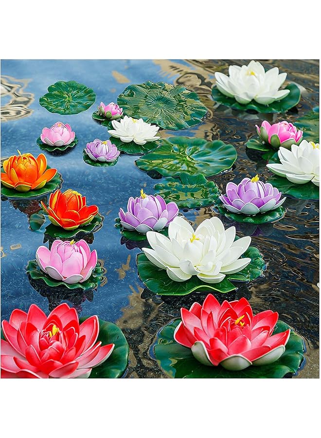 erorex 14Pcs Lily Pads For Ponds Artificial Lotus Realistic Water Lily Pads Leaves And Floating Foam Lotuses For Garden Koi Fish Pond Aquarium Pool Wedding Decor  - Image 1
