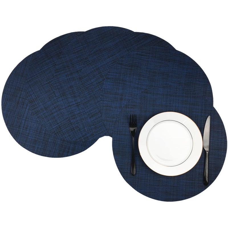 WAZAIGUR طقم 6 حصائر مائدة دائرية من وازايغور مصنوعة من الفينيل سهلة التنظيف مقاومة للحرارة مقاس 15 بوصة باللون الأزرق الداكن