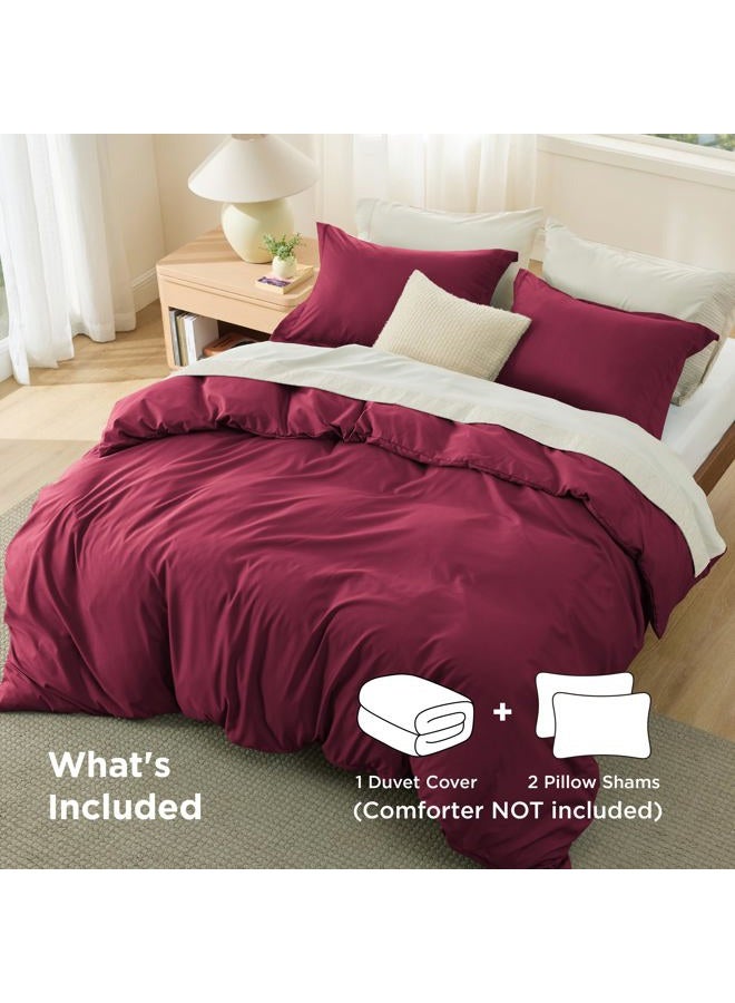 Bedsure Duvet Cover King Size - Soft Double Brushed Bedding Set for Kids & Adults, Zipper Closure, 3 Pieces, Includes 1 Duvet Cover (104"x90") & 2 Pillow Shams, NO Comforter, Burgundy - Image 3