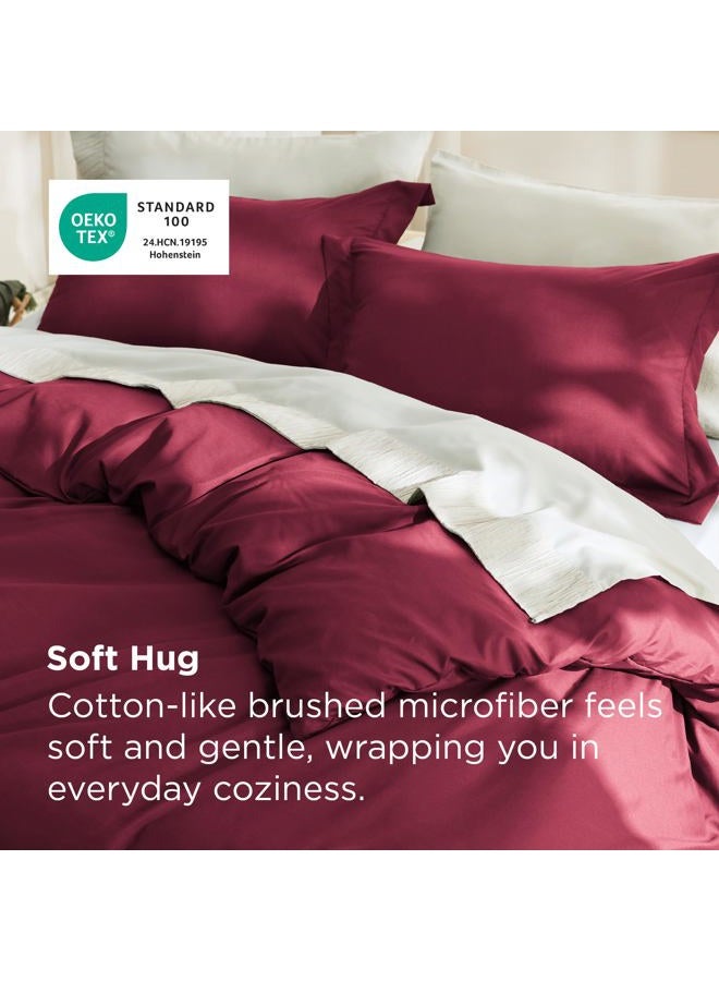Bedsure Duvet Cover King Size - Soft Double Brushed Bedding Set for Kids & Adults, Zipper Closure, 3 Pieces, Includes 1 Duvet Cover (104"x90") & 2 Pillow Shams, NO Comforter, Burgundy - Image 2