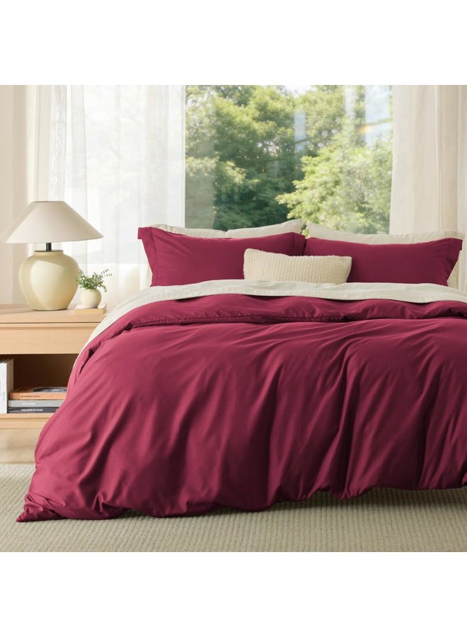 Bedsure Duvet Cover King Size - Soft Double Brushed Bedding Set for Kids & Adults, Zipper Closure, 3 Pieces, Includes 1 Duvet Cover (104"x90") & 2 Pillow Shams, NO Comforter, Burgundy - Image 1