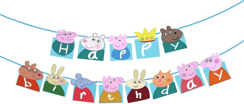 MANGO Peppa Pig Happy Birthday Banner with Ribbon Peppa Pig Birthday Decorations for Kids Birthday Banner Party Supplies for Boys and Girls - Image 2