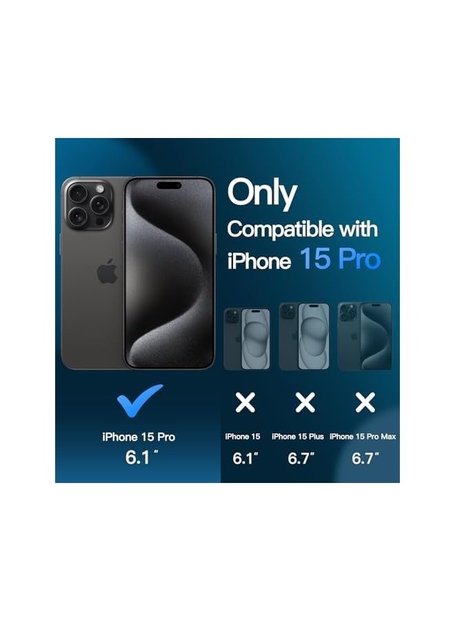 جي تيك جراب مغناطيسي 3 في 1 لهاتف iPhone 15 Pro مقاس 6.1 بوصة مع قطعتين من واقيات الشاشة الزجاجية المقواة، متوافق مع MagSafe، غطاء هاتف شفاف غير لامع مقاوم للصدمات (أسود) - Image 2