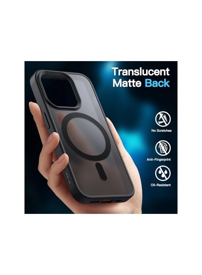 جي تيك جراب مغناطيسي 3 في 1 لهاتف iPhone 15 Pro مقاس 6.1 بوصة مع قطعتين من واقيات الشاشة الزجاجية المقواة، متوافق مع MagSafe، غطاء هاتف شفاف غير لامع مقاوم للصدمات (أسود) - Image 4