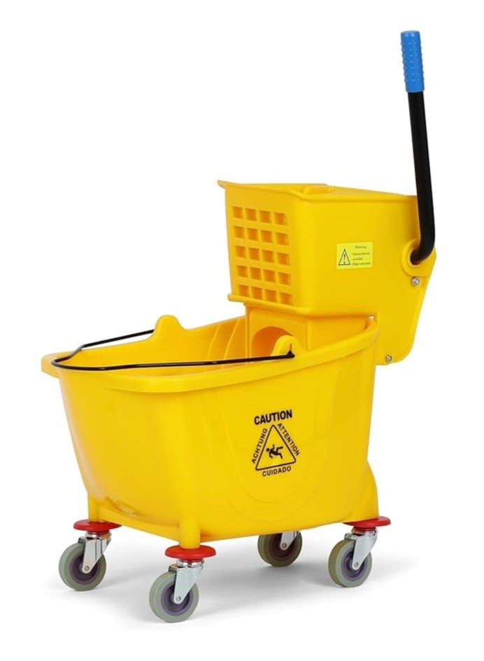 VINSTAR 32 Liters Commercial Mop Bucket Trolley with Wheel and Down Press Wringer, Mopping Cart 34 Quart Capacity – Yellow - Image 1