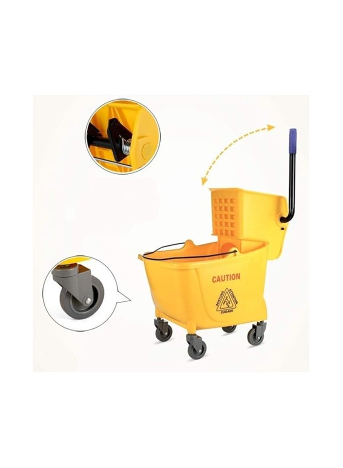 VINSTAR 32 Liters Commercial Mop Bucket Trolley with Wheel and Down Press Wringer, Mopping Cart 34 Quart Capacity – Yellow - Image 2