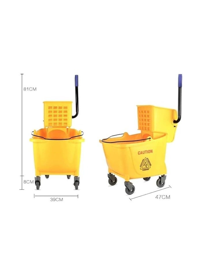 VINSTAR 32 Liters Commercial Mop Bucket Trolley with Wheel and Down Press Wringer, Mopping Cart 34 Quart Capacity – Yellow - Image 3