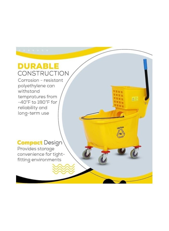 VINSTAR 32 Liters Commercial Mop Bucket Trolley with Wheel and Down Press Wringer, Mopping Cart 34 Quart Capacity – Yellow - Image 5