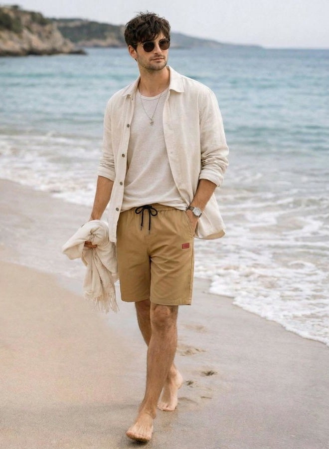 COOFANDY Men's Casual Shorts 42'' Cotton Drawstring Elastic Waist Lightweight Summer Beach Shorts with Pockets - Image 3