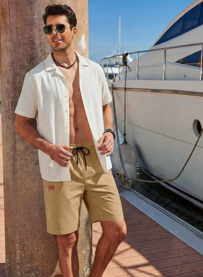 COOFANDY Men's Casual Shorts 42'' Cotton Drawstring Elastic Waist Lightweight Summer Beach Shorts with Pockets - Image 2