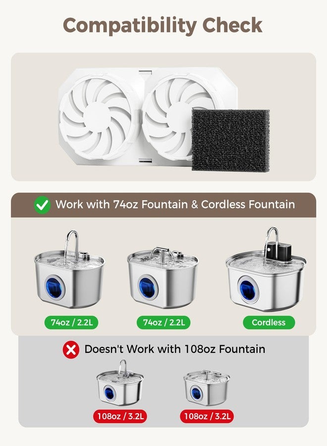 Neareal Cat Water Fountain Replacement Filters & Pre-Filter Sponges Compatible with 74oz/2.2L Stainless Steel Pet Fountain (12 Filters & 12 Sponges) - Image 2