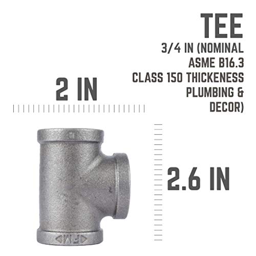 PIPE DECOR Tee Fitting, 3/4 Inch, Black Malleable Iron, Set of 8 – For Plumbing, DIY Furniture, and Standard 3/4 Inch Plumbing Pipe - Image 2