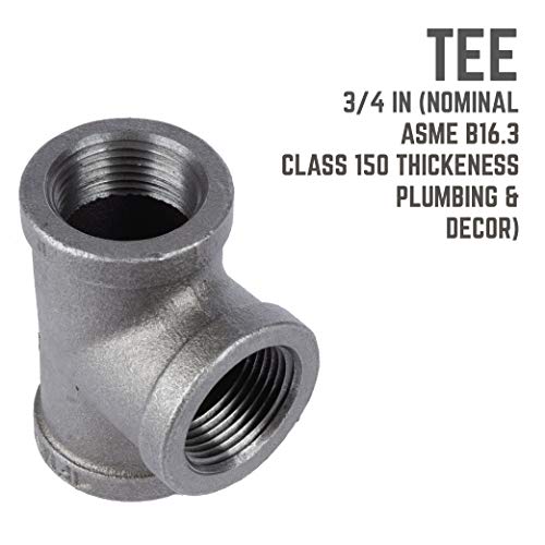PIPE DECOR Tee Fitting, 3/4 Inch, Black Malleable Iron, Set of 8 – For Plumbing, DIY Furniture, and Standard 3/4 Inch Plumbing Pipe - Image 3