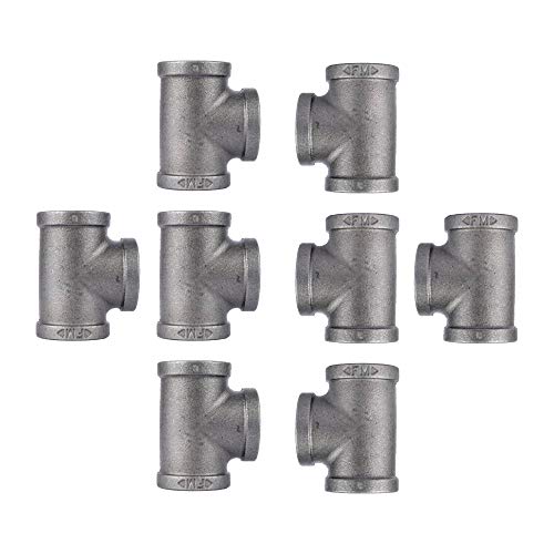 PIPE DECOR Tee Fitting, 3/4 Inch, Black Malleable Iron, Set of 8 – For Plumbing, DIY Furniture, and Standard 3/4 Inch Plumbing Pipe - Image 1