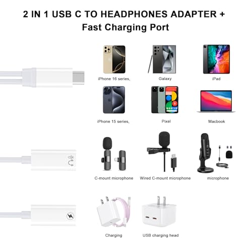 CREHAO USB C Splitter, Dual USB C Famale to Male Headphone and Charger Adapter Audio Dongle Cable with PD 100W Fast Charging Type C Aux Dongle for iPhone 17/16/15 Pro Max,iPad,MacBook,Samsung Galaxy S25 - Image 4