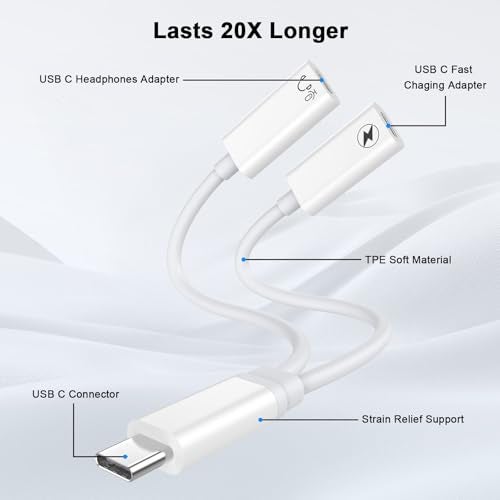 CREHAO USB C Splitter, Dual USB C Famale to Male Headphone and Charger Adapter Audio Dongle Cable with PD 100W Fast Charging Type C Aux Dongle for iPhone 17/16/15 Pro Max,iPad,MacBook,Samsung Galaxy S25 - Image 3