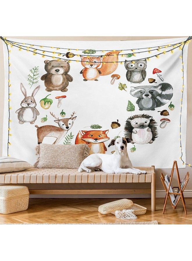 Lunarable Woodland Tapestry Animals Of The Forest Mushrooms Acorns Circular Frame Cartoon Pastel Colors Wide Wall Hanging For Bedroom Living Room Dorm 60" X 40" Multicolor - Image 1