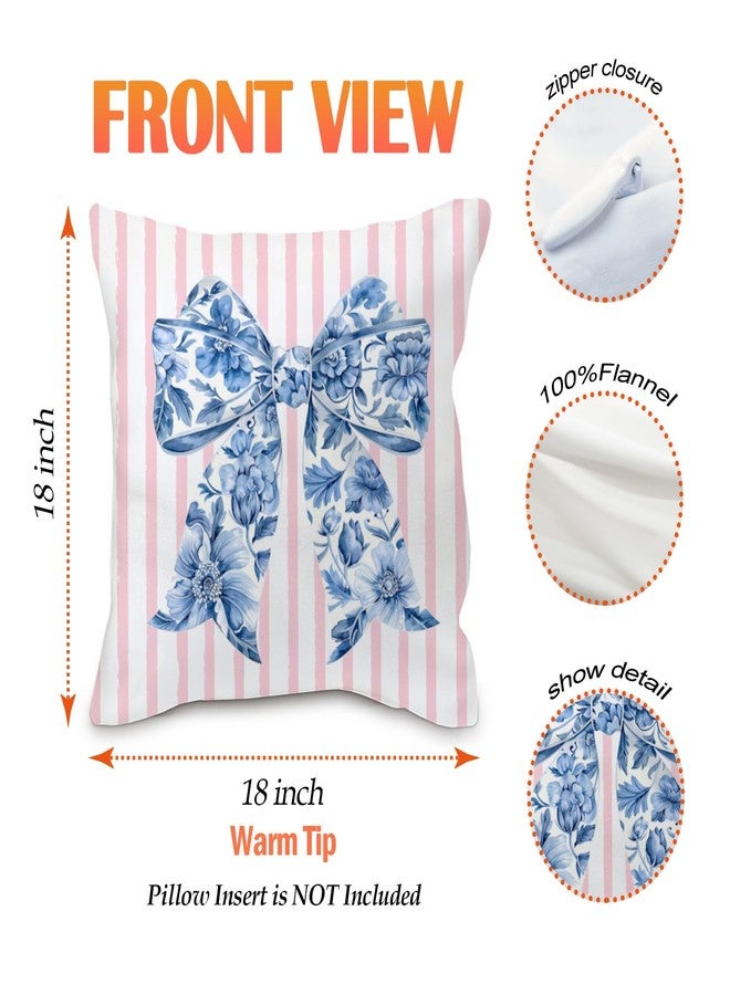 Nvotell Coquette Chinoiserie Bow Pillow Covers 18x18 - Blue and White Floral Throw Pillow Cases, Pink Bow Room Decor, Girly Room Decor Aestheticm, Grand Millenial Pillow Covers Set of 2 - Image 5