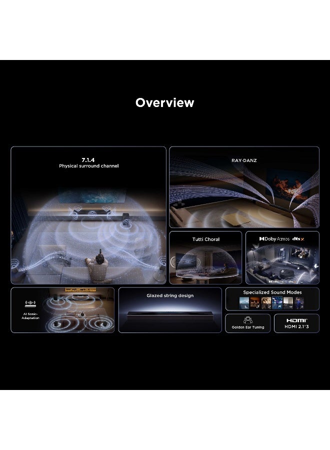 TCL 7.1.4 Channel Dolby Atmos Soundbar with Wireless Subwoofer and Satellite Speakers, RAY·DANZ Technology, AI Sonic-Adaptation, Tutti Choral, Q85H Pro Q85H Pro black - Image 3
