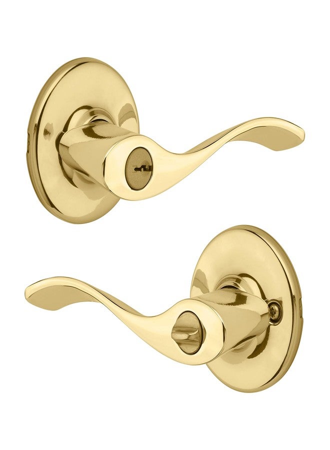كويكسيت مقبض باب Kwikset Balboa مع قفل ومفتاح، ذراع خارجي قابل للعكس وآمن، مناسب للمداخل الأمامية وغرف النوم، مصنوع من النحاس المصقول، مقاوم للعبث، مزود بنظام إعادة برمجة المفتاح الذكي. - Image 1