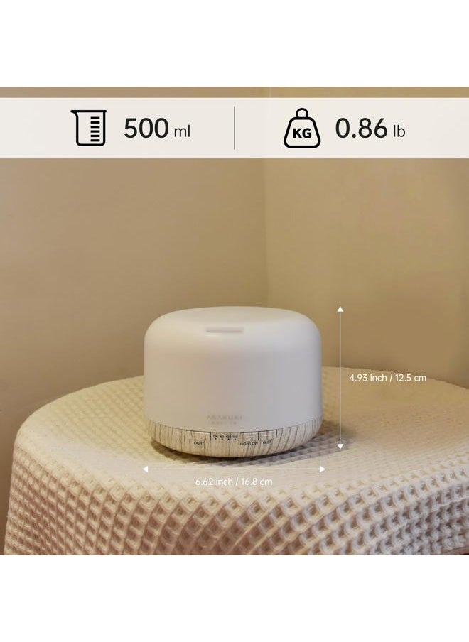 500ml Premium Essential Oil Diffuser with Remote Control, 5 in 1 Ultrasonic Aromatherapy Fragrant Oil Humidifier Vaporizer, Timer and Auto-Off Switch (White)