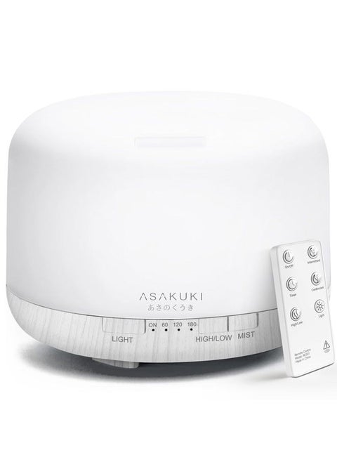 500ml Premium Essential Oil Diffuser with Remote Control, 5 in 1 Ultrasonic Aromatherapy Fragrant Oil Humidifier Vaporizer, Timer and Auto-Off Switch (White)