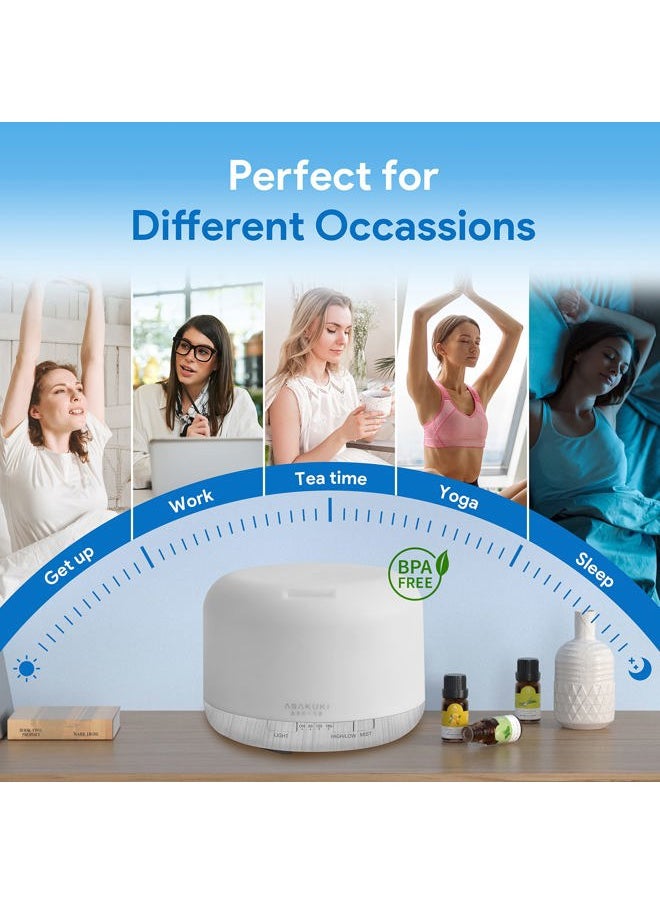 500ml Premium Essential Oil Diffuser with Remote Control, 5 in 1 Ultrasonic Aromatherapy Fragrant Oil Humidifier Vaporizer, Timer and Auto-Off Switch (White)