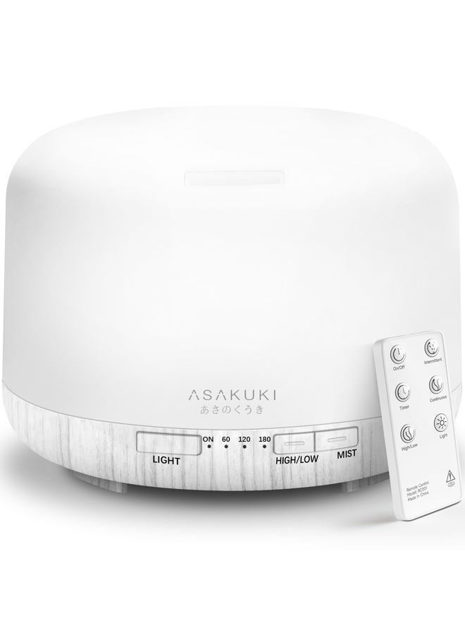 ASAKUKI 500ml Premium, Essential Oil Diffuser with Remote Control, 5 in 1 Ultrasonic Aromatherapy Fragrant Oil Humidifier Vaporizer, Timer and Auto-Off Safety Switch (White) - Image 1