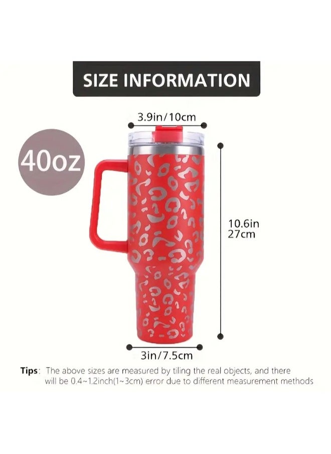 Executive LLC - 40 oz Tumbler with Handle Leopard Print Stainless Steel Thermos Mug Coffee Cup Outdoor Car Mug Sports Travel Stainless Steel Tumbler (RED) - Image 1