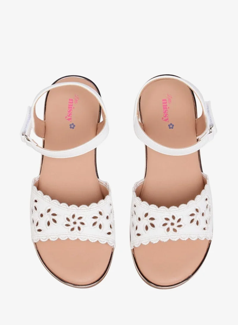 Little Missy WHITE Cutout Detail Sandals with Hook and Loop Closure for Women | Best Price UAE