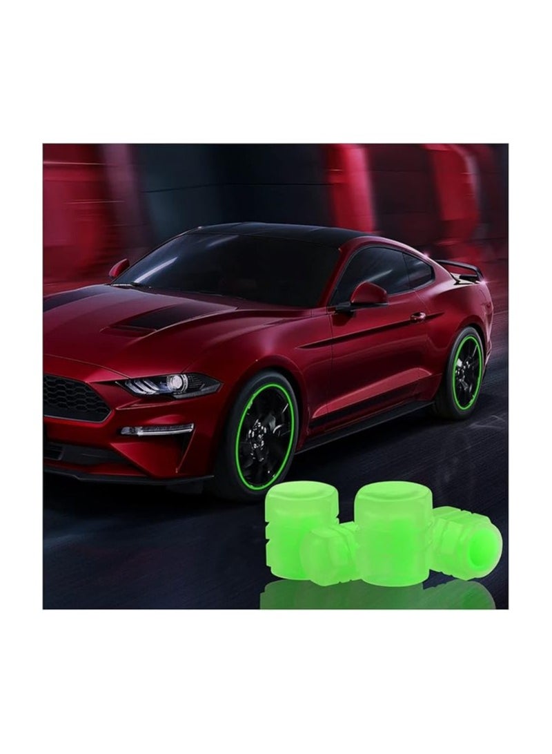 مجموعة 4 أغطية صمامات مضيئة، أغطية صمامات إطارات سيارات ودراجات نارية ودراجات هوائية عالمية، غطاء صمام مضيء باللون الأخضر