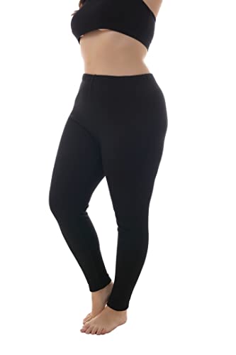 ZERDOCEAN Women's Plus Size 100% Cotton Fleece Lining Leggings Pant Black 2X - Image 2