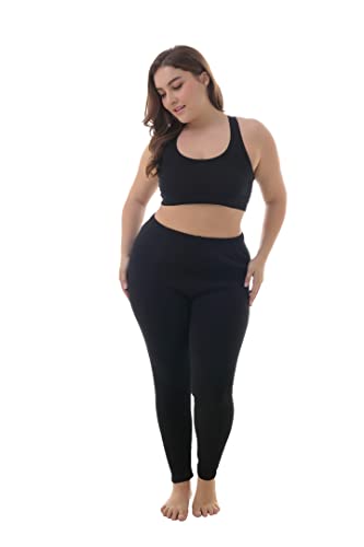 ZERDOCEAN Women's Plus Size 100% Cotton Fleece Lining Leggings Pant Black 2X - Image 4