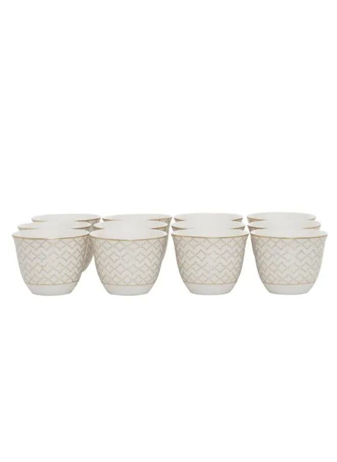 Alsaif Gallery 12 Pieces Set Of White Porcelain Coffee Cups With Gold Embossed  - Image 1