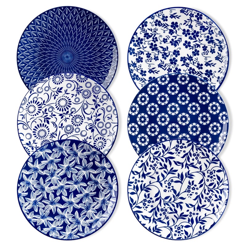 vancasso Ceramic Salad Plates Set of 6, Small Plates 8.25 Inch Plates Set of 6 for Kitchen, Porcelain Blue and White Dessert Plates for Kitchen, Microwave Oven Dishwasher Safe, Vintage Gift, Blue - Image 1
