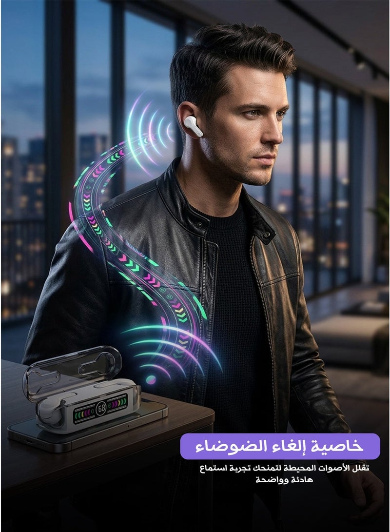 سماعات بلوتوث 5.3 داخلية، غطاء شفاف وشاشة رقمية لعرض الشحن، تحكم باللمس، مدة تشغيل حتى 4.5 ساعة، صندوق شحن 800 مللي أمبير - Image 2
