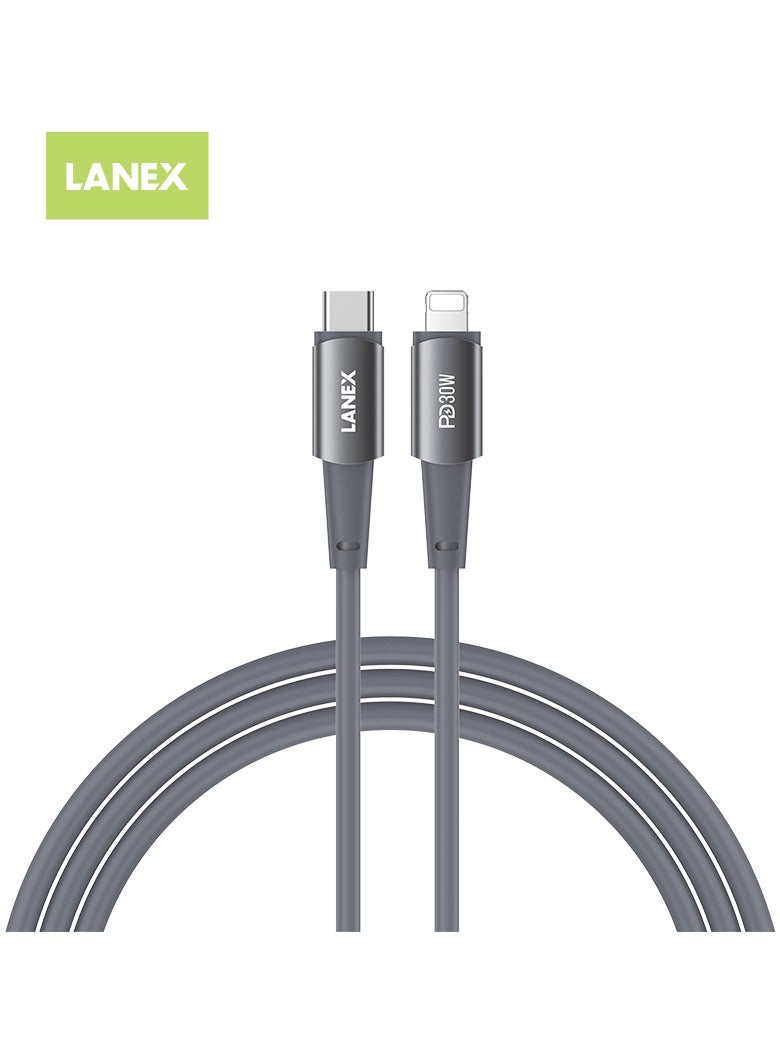 LANEX Lanix LS55CL Silicone Fast Charging Cable for iPhone 1.5m USB-C to Lightning 30W PD for iPhone 14, 14 Plus, 14 Pro, 14 Pro Max, iPhone 13, 12, 11, XS, Pro Max, Pro, Mini, SE, iPad 9 - Image 1