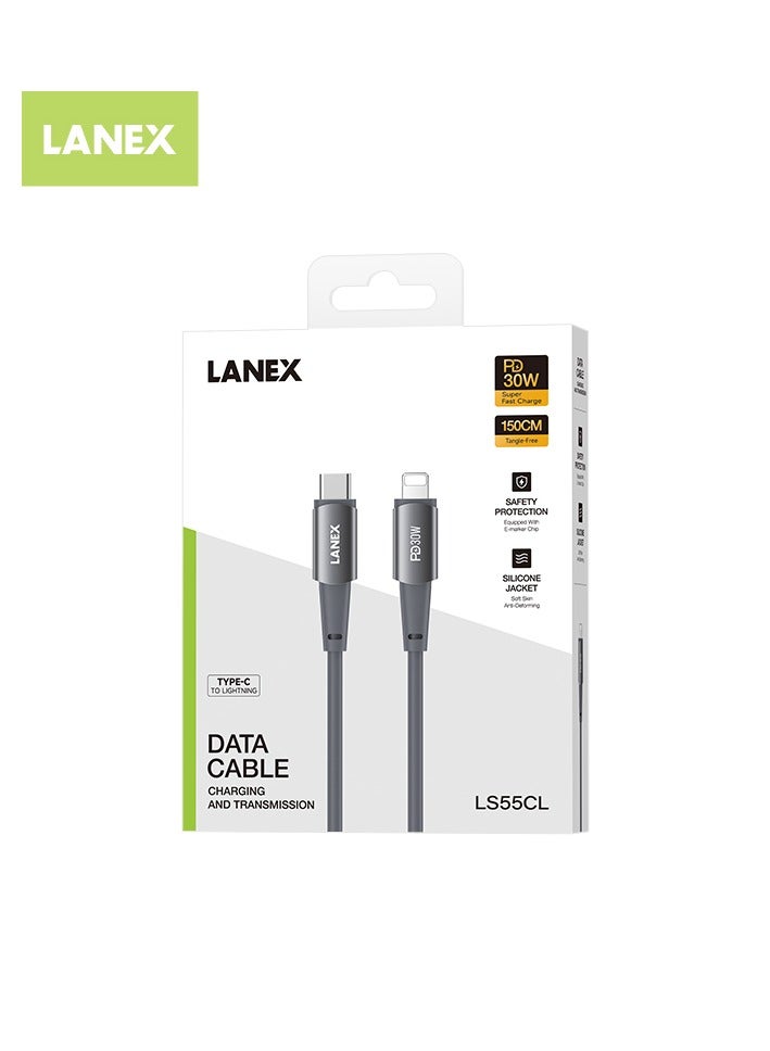 LANEX Lanix LS55CL Silicone Fast Charging Cable for iPhone 1.5m USB-C to Lightning 30W PD for iPhone 14, 14 Plus, 14 Pro, 14 Pro Max, iPhone 13, 12, 11, XS, Pro Max, Pro, Mini, SE, iPad 9 - Image 2
