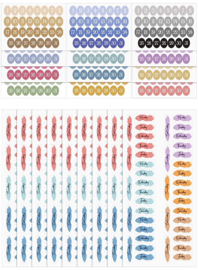 Fainne 21 Sheets Date Planner Stickers Bundle Foiled Date Dots Date Covers Planner Stickers Foiled Date Covers Day of The Week in Rainbow Colors for Journey (12 Months and 42 Weeks) - Image 1