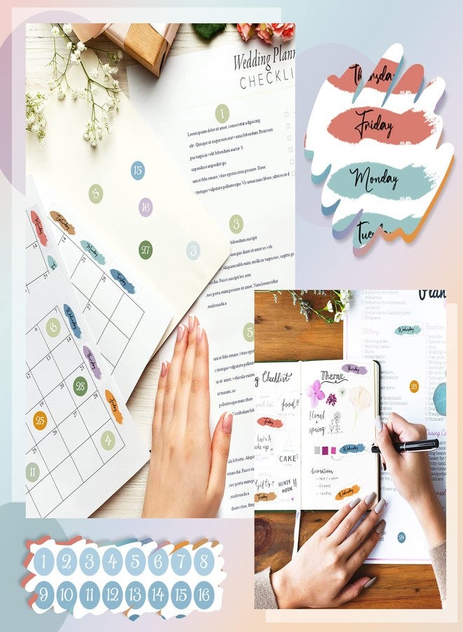 Fainne 21 Sheets Date Planner Stickers Bundle Foiled Date Dots Date Covers Planner Stickers Foiled Date Covers Day of The Week in Rainbow Colors for Journey (12 Months and 42 Weeks) - Image 5