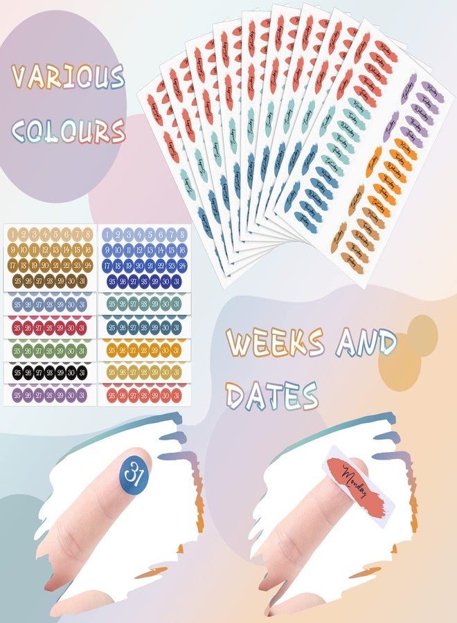 Fainne 21 Sheets Date Planner Stickers Bundle Foiled Date Dots Date Covers Planner Stickers Foiled Date Covers Day of The Week in Rainbow Colors for Journey (12 Months and 42 Weeks) - Image 4