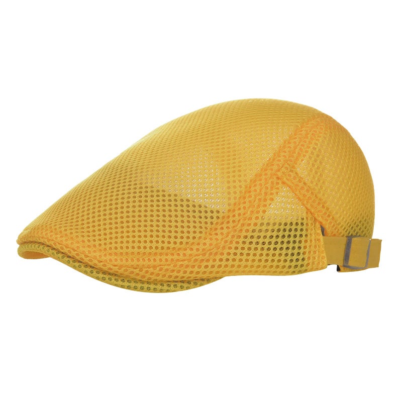 VOBOOM Men Breathable Mesh Summer Hat Adjustable Newsboy Beret Ivy Cabbie Flat Cap (Yellow) - Image 1