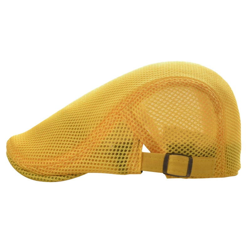 VOBOOM Men Breathable Mesh Summer Hat Adjustable Newsboy Beret Ivy Cabbie Flat Cap (Yellow) - Image 2