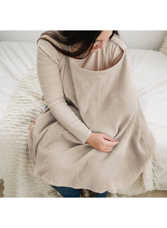 Muslin Nursing Cover for Baby Breastfeeding, Breathable 100% Cotton Breastfeeding Cover with Rigid Hoop for Mother Nursing Apron, Summer Wheat (BRJ07) - Image 5