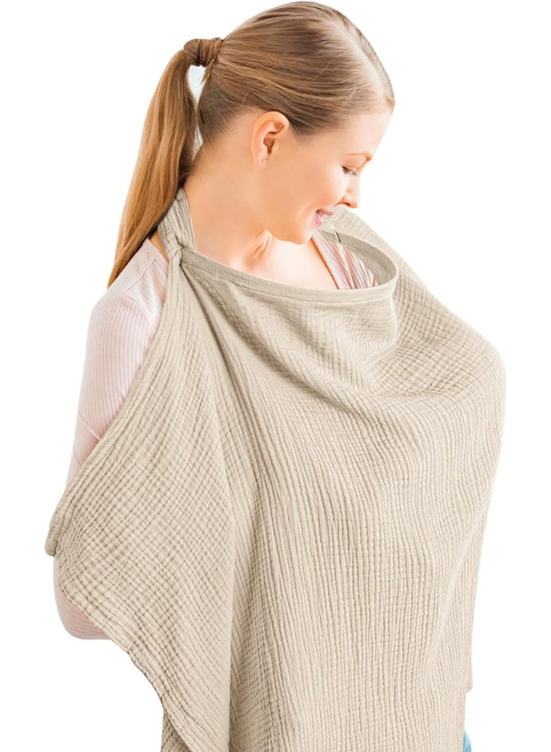 Muslin Nursing Cover for Baby Breastfeeding, Breathable 100% Cotton Breastfeeding Cover with Rigid Hoop for Mother Nursing Apron, Summer Wheat (BRJ07) - Image 1