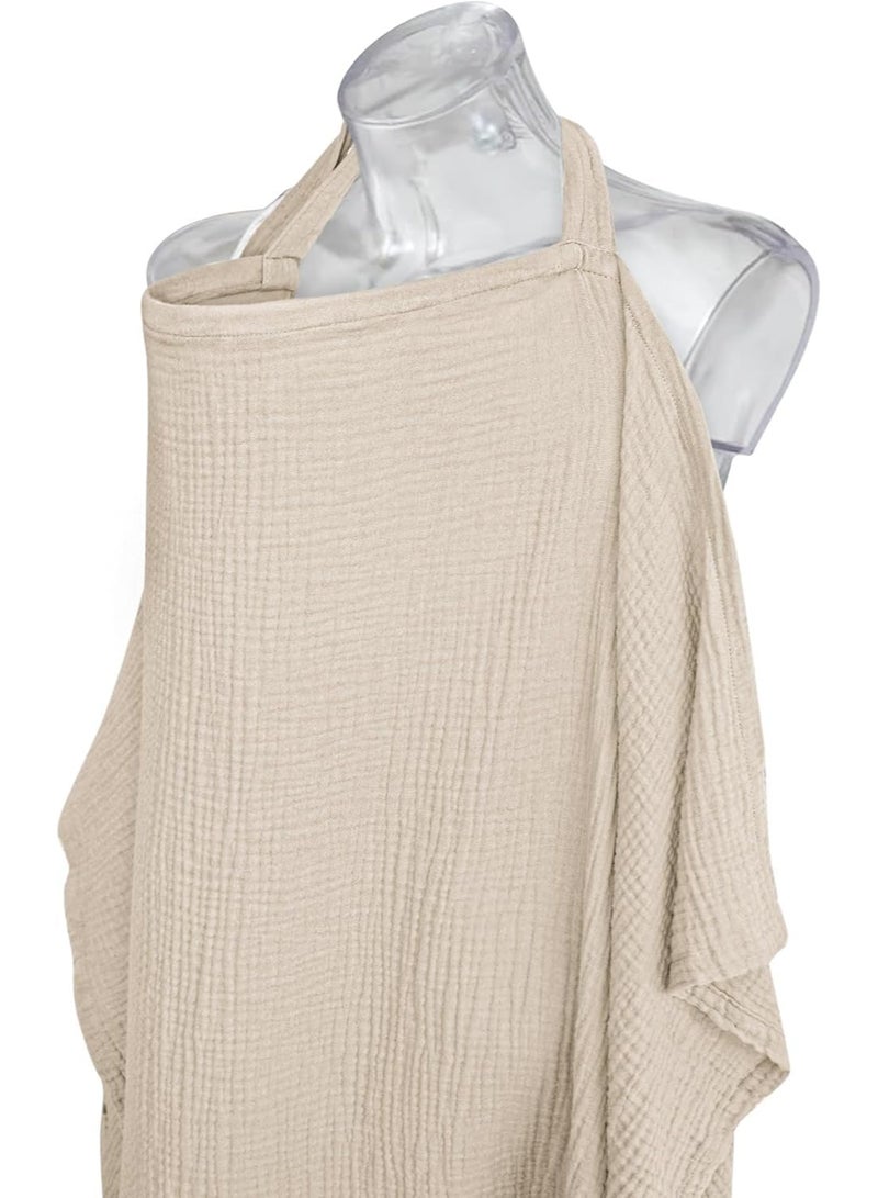 Muslin Nursing Cover for Baby Breastfeeding, Breathable 100% Cotton Breastfeeding Cover with Rigid Hoop for Mother Nursing Apron, Summer Wheat (BRJ07) - Image 3