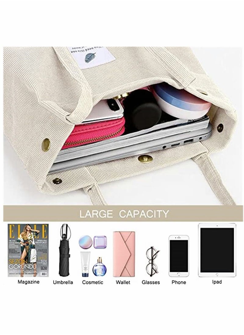 SYOSI Bags, Corduroy Tote Bag, for Women Girl Canvas Shoulder Cord Purse, Women's Storage Shoulder Bag, for Work Beach Lunch Travel School Shopping  - Image 5