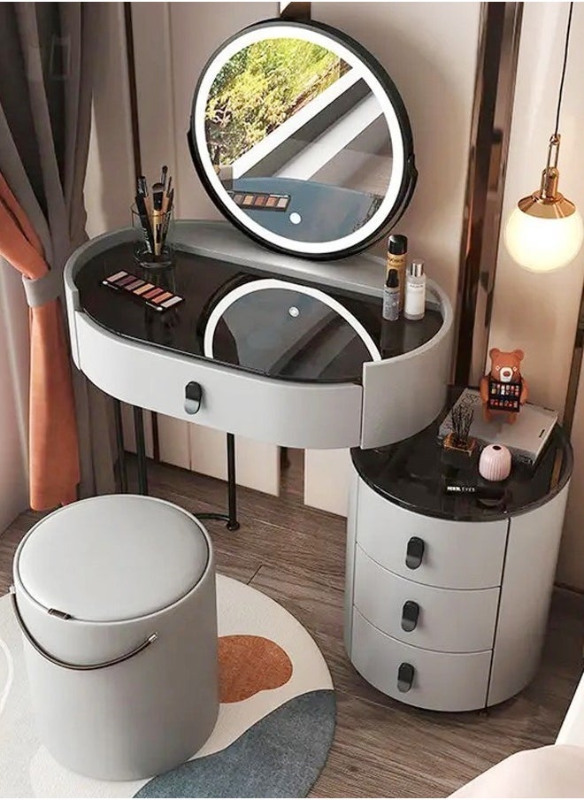 Set of 2 Modern Luxury Dressing Table with Tempered Glass Top, Rotatable Tri-Color LED Vanity Mirror, 4 Spacious Drawers, and Soft-Cushioned Stool – Fully Assembled Elegant Vanity Dresser - pzsku/Z2E1798ADC021C696DADCZ/45/_/1735229772/9413c310-63ad-4e36-8cee-609886e703b3