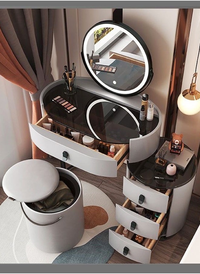 Set of 2 Modern Luxury Dressing Table with Tempered Glass Top, Rotatable Tri-Color LED Vanity Mirror, 4 Spacious Drawers, and Soft-Cushioned Stool – Fully Assembled Elegant Vanity Dresser - pzsku/Z2E1798ADC021C696DADCZ/45/_/1735229802/f0eeaaf2-79ba-41da-8d13-ed1511f00ee3